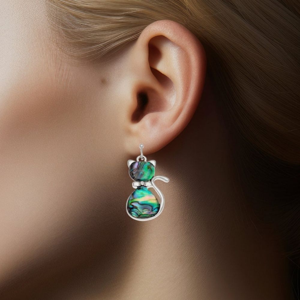 🔥Wild Pearle Cat Abalone Dangling Earrings
